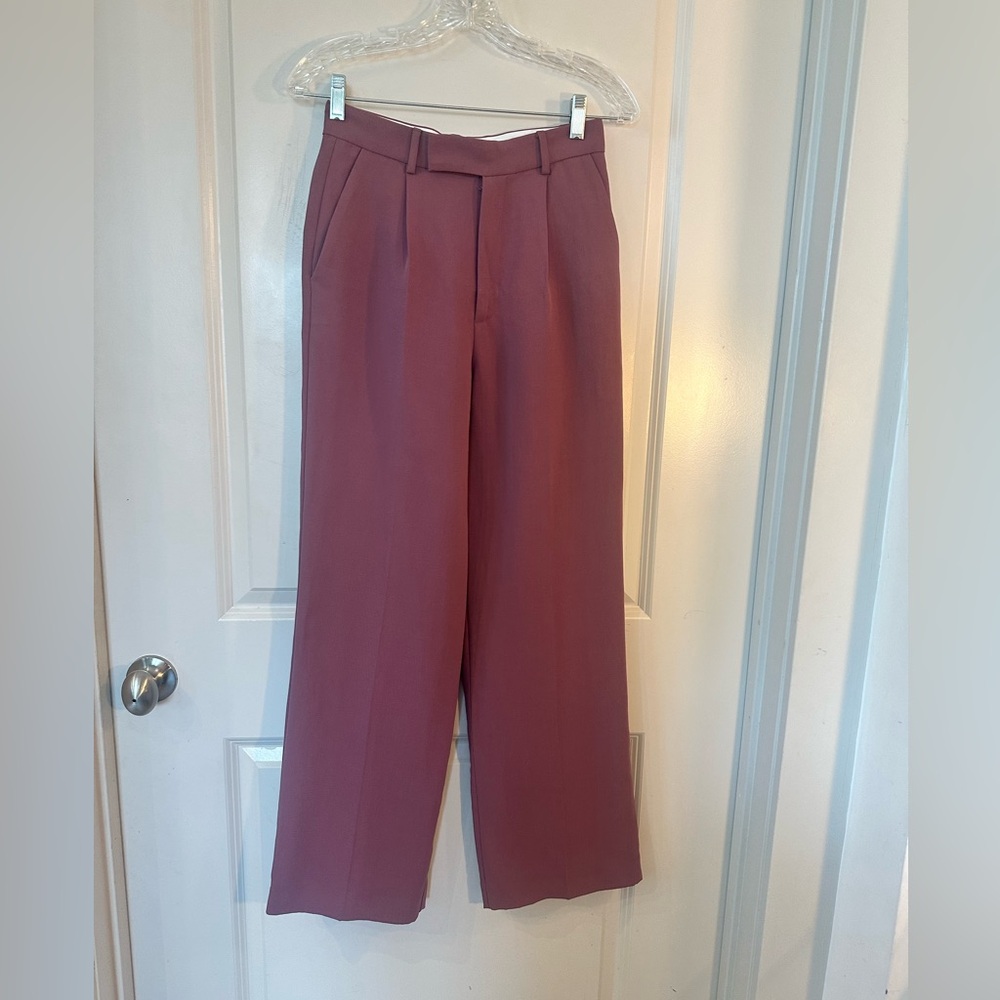 Zara Mauve Tailored Pleated Wide Leg Smart Trouser Pants, Size XS